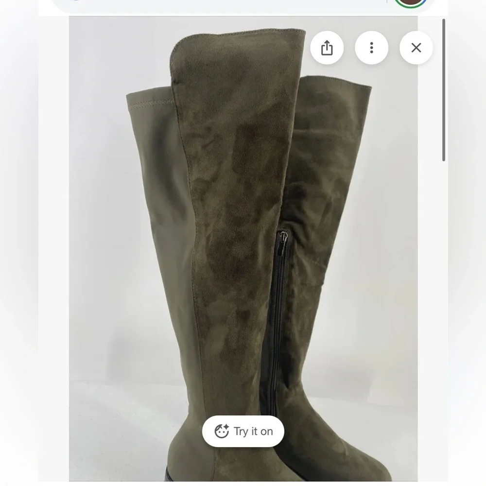 Catherine Malandrino Over The Knee Jude Olive Green Boots Zip Low Heel